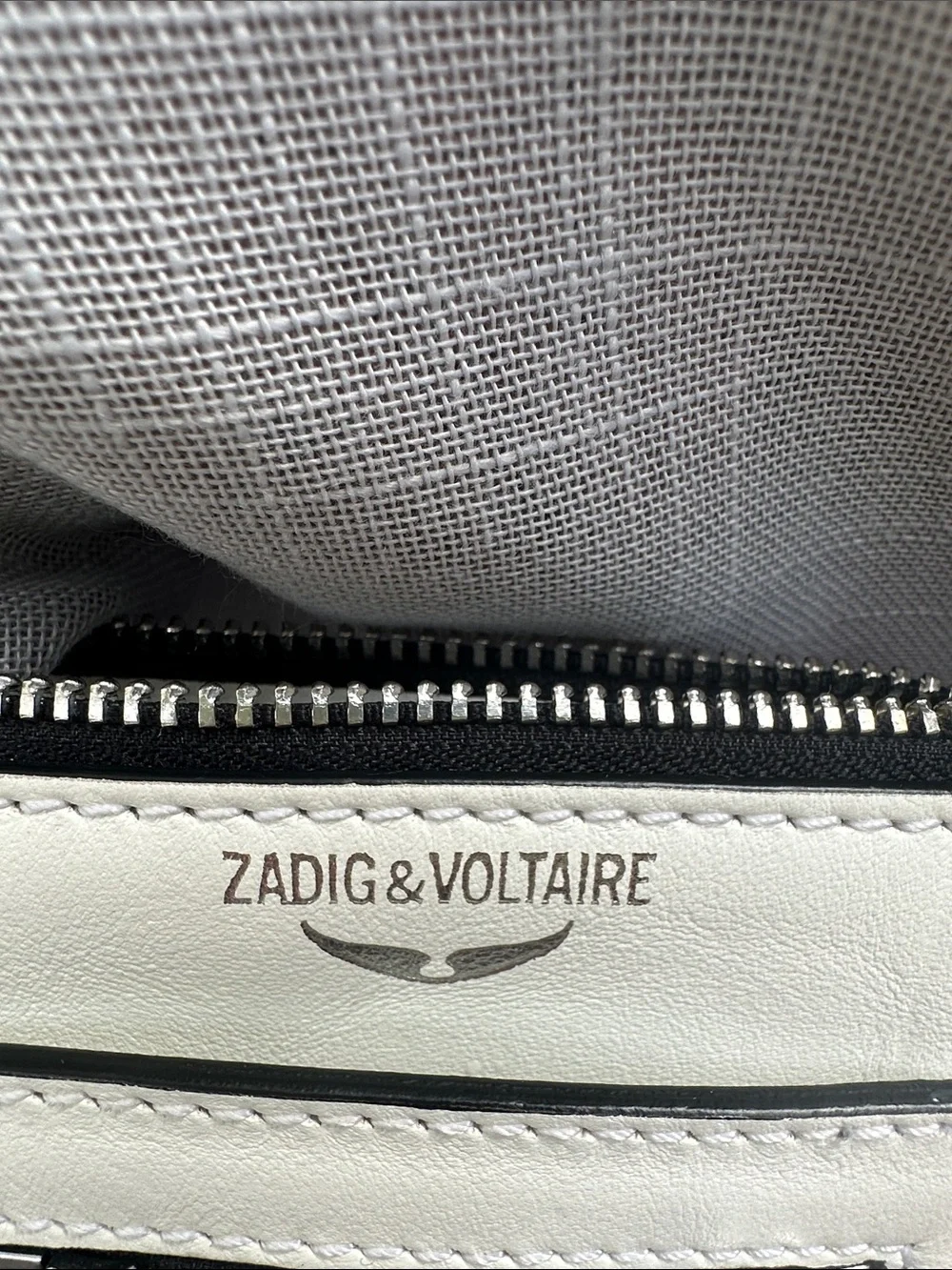 Zadig & Voltaire White Leather Mini Zip Card Case with Black Trim